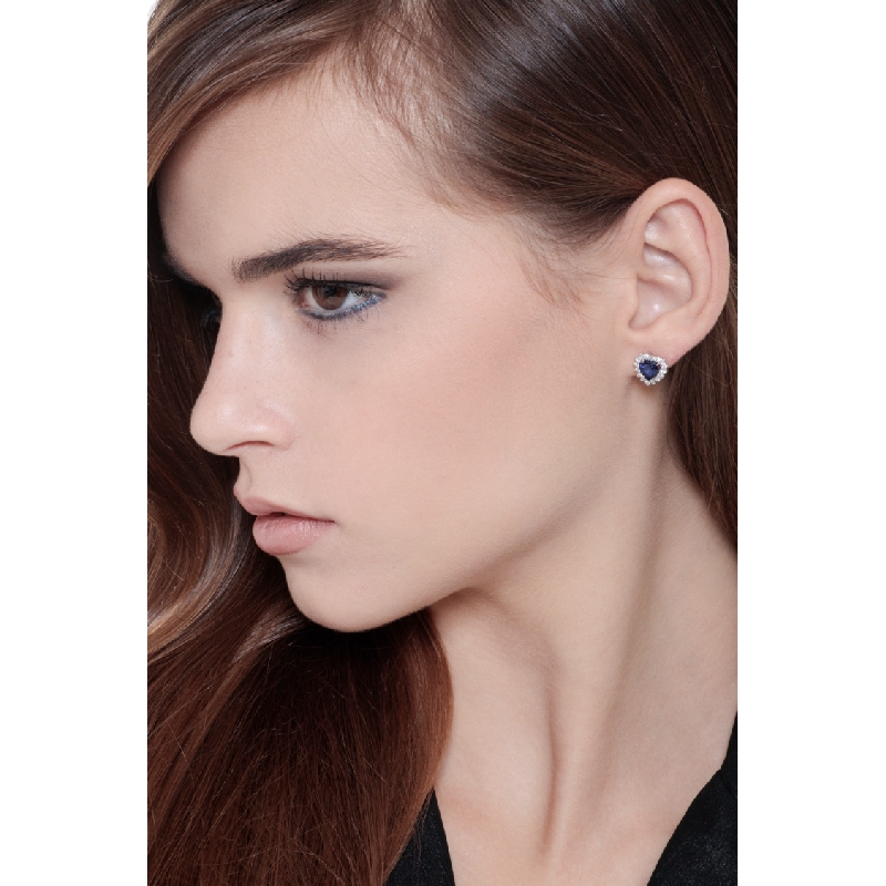 18k white gold stud earrings with blue sapphires heart cut and diamonds  18k white gold stud earrings with blue sapphires heart cut and diamonds