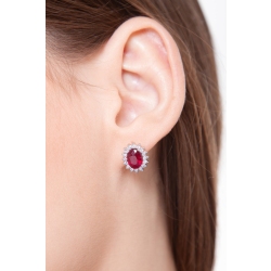 Halo earrings in white gold 18k with rubies and diamonds  2