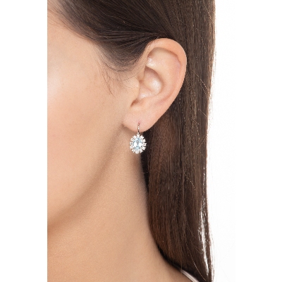 White gold 18k halo earrings with aquamarine oval cut and diamonds 