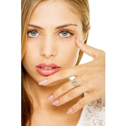 Modern halo setting ring with green peridot and diamonds in 18kt white gold 2