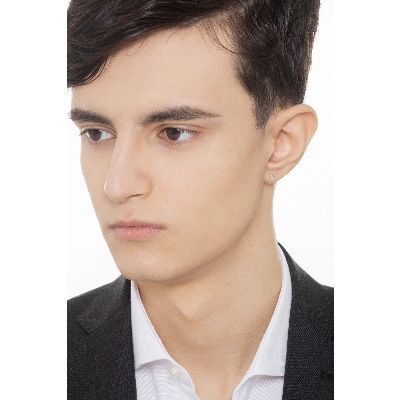 Bezel diamond single stud earring in white gold 750