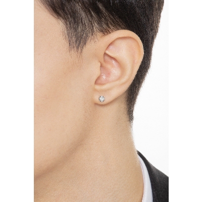 Single bezel diamond stud earring in white gold 18k