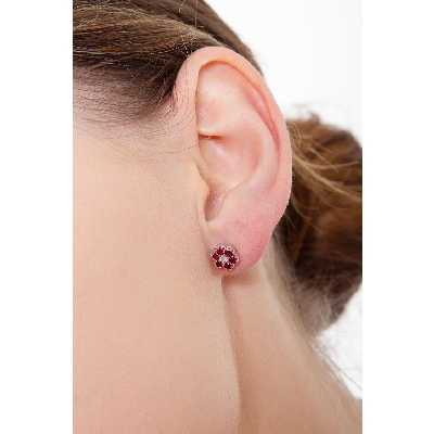 18k white gold cluster earrings with rubies and diamonds