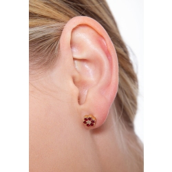 Cluster earrings in 18k yellow gold with rubies and diamonds 2
