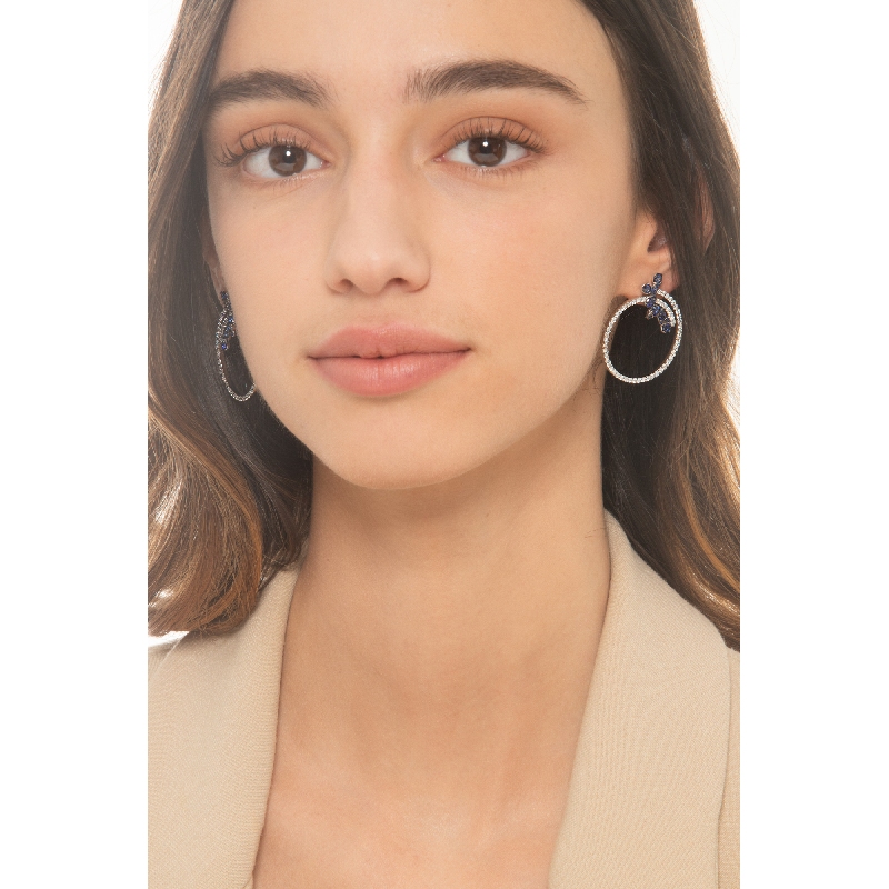 Hoop earrings in white gold 18k with blue sapphires and diamonds Hoop earrings in white gold 18k with blue sapphires and diamonds