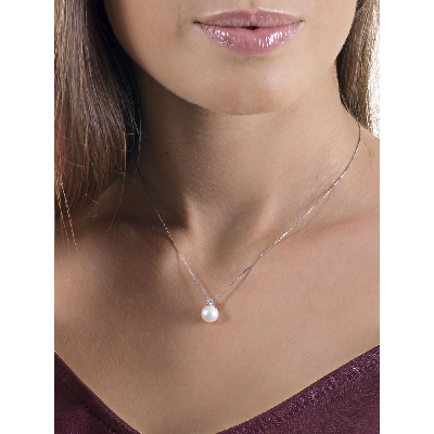 Necklace in 18k white gold with pearl and diamond