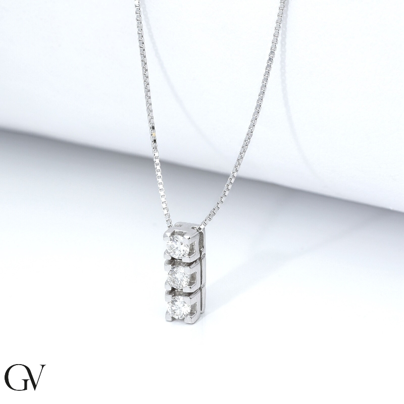 White gold 18k necklace with diamonds trilogy pendant  White gold 18k necklace with diamonds trilogy pendant