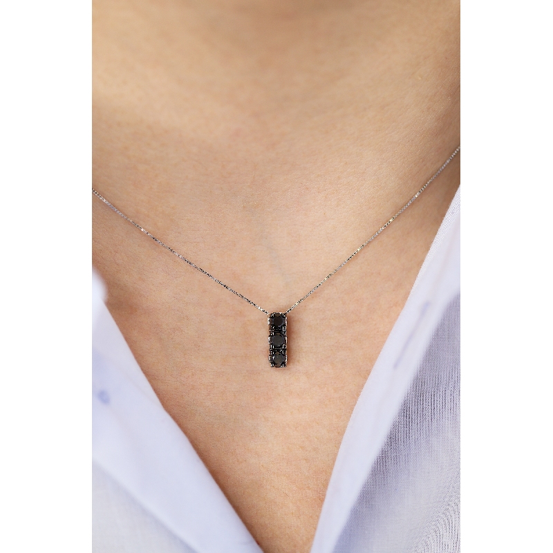 Trilogy necklace in white gold 18k with black diamonds Trilogy necklace in white gold 18k with black diamonds