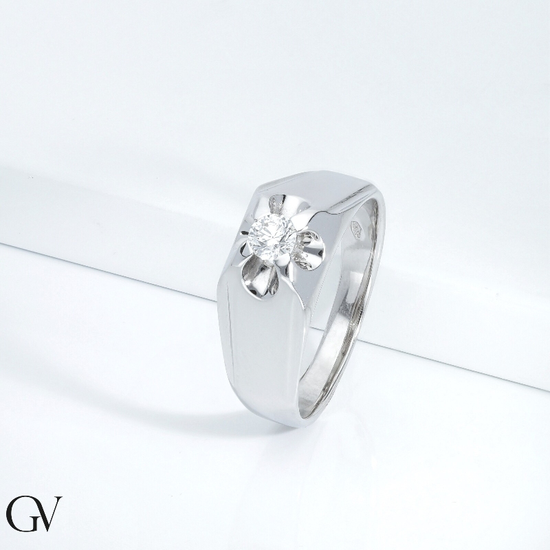 Male solitaire ring white gold 18k
