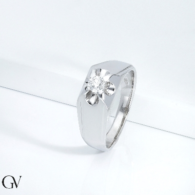 Male solitaire ring white gold 18k