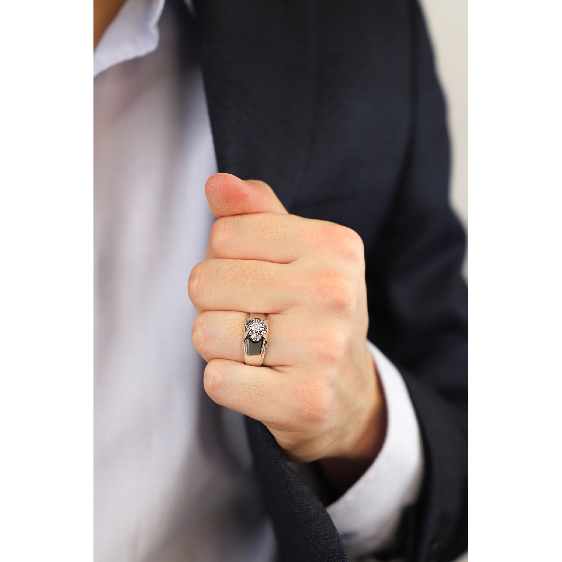 Male solitaire ring white gold 18k