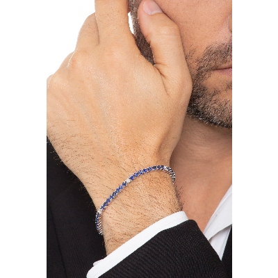 750 white gold tennis bracelet with diamonds and blue sapphires