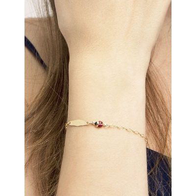 Ladybugs nameplate 18k yellow gold bracelet