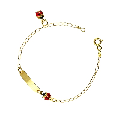 Ladybugs nameplate 18k yellow gold bracelet