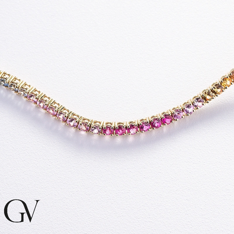 Multicolor sapphires tennis bracelet in yellow gold 18k Multicolor sapphires tennis bracelet in yellow gold 18k