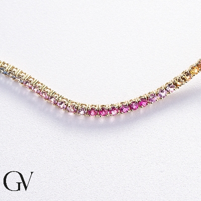 Multicolor sapphires tennis bracelet in yellow gold 18k
