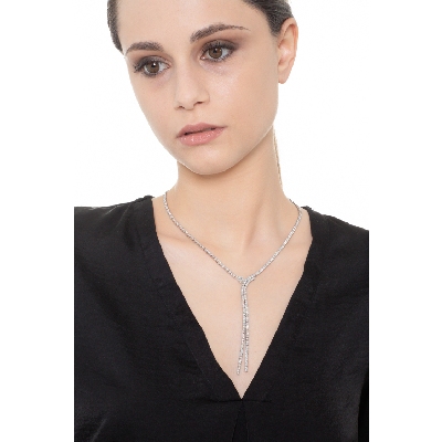 18k white gold waterfall diamond tennis necklace