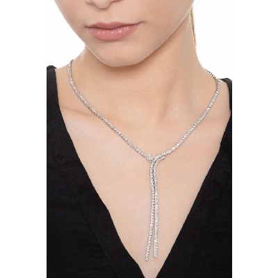 18k white gold waterfall diamond tennis necklace