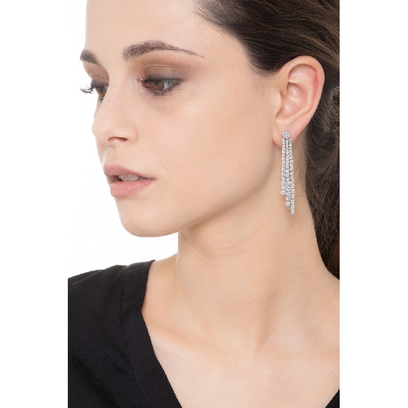 18k white gold triple drop tennis earrings with round cut diamonds 18k white gold triple drop tennis earrings with round cut diamonds