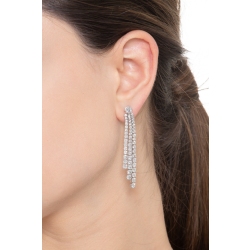 18k white gold triple drop tennis earrings with round cut diamonds 2