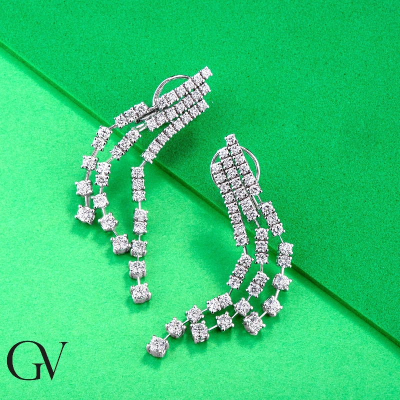 18k white gold triple drop tennis earrings with diamonds