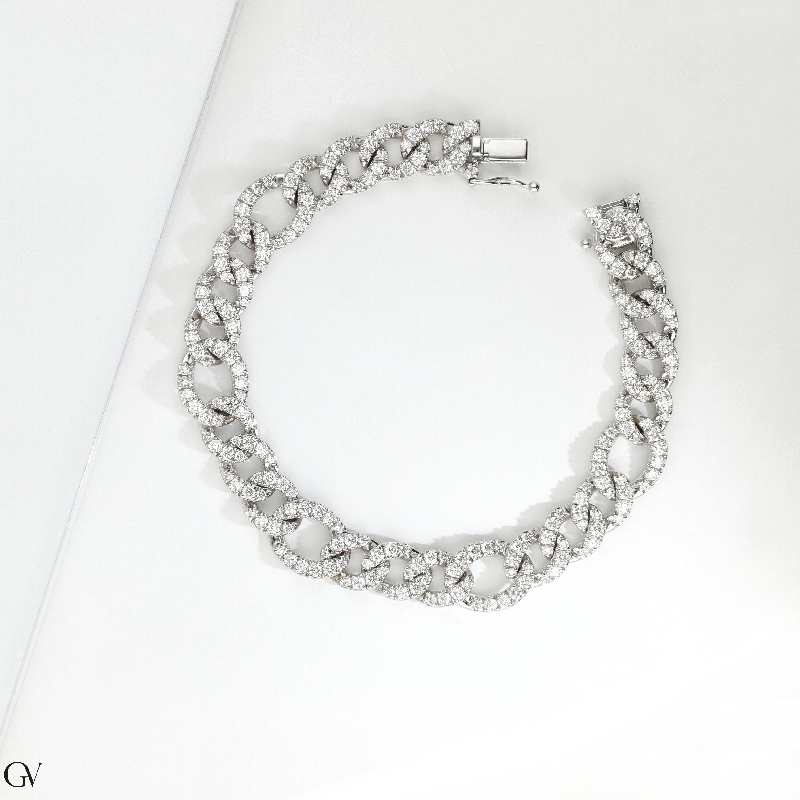 18k white gold groumette bracelet with diamonds, cm 17.5