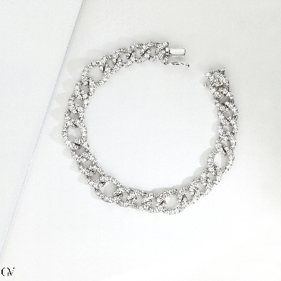 18k white gold groumette bracelet with diamonds, cm 17.5