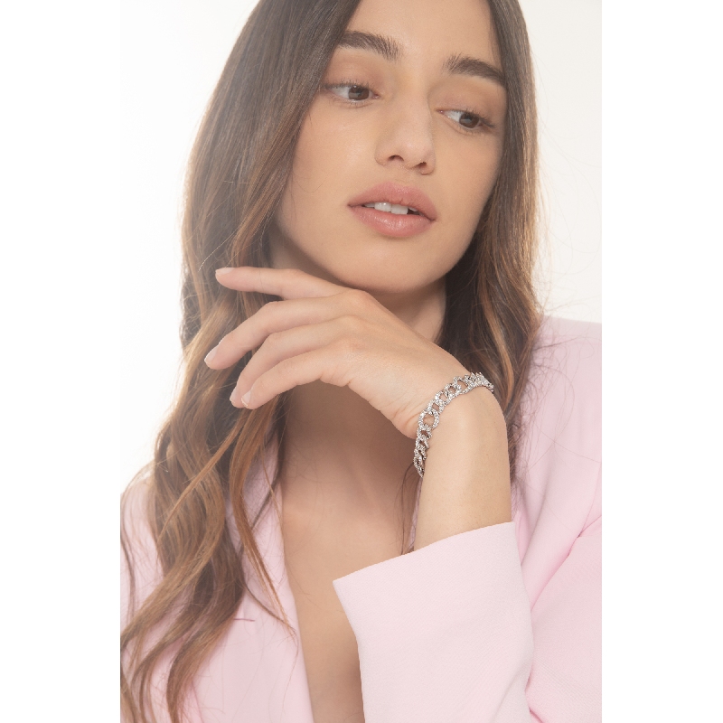 18k white gold groumette bracelet with diamonds, cm 17.5