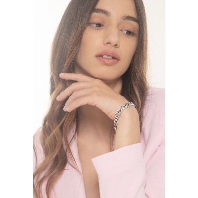 18k white gold groumette bracelet with diamonds, cm 17.5