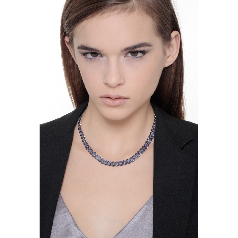 Iced out chain in 18k white gold with blue sapphires Iced out chain in 18k white gold with blue sapphires