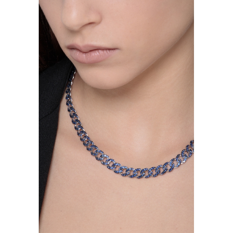 Iced out chain in 18k white gold with blue sapphires Iced out chain in 18k white gold with blue sapphires