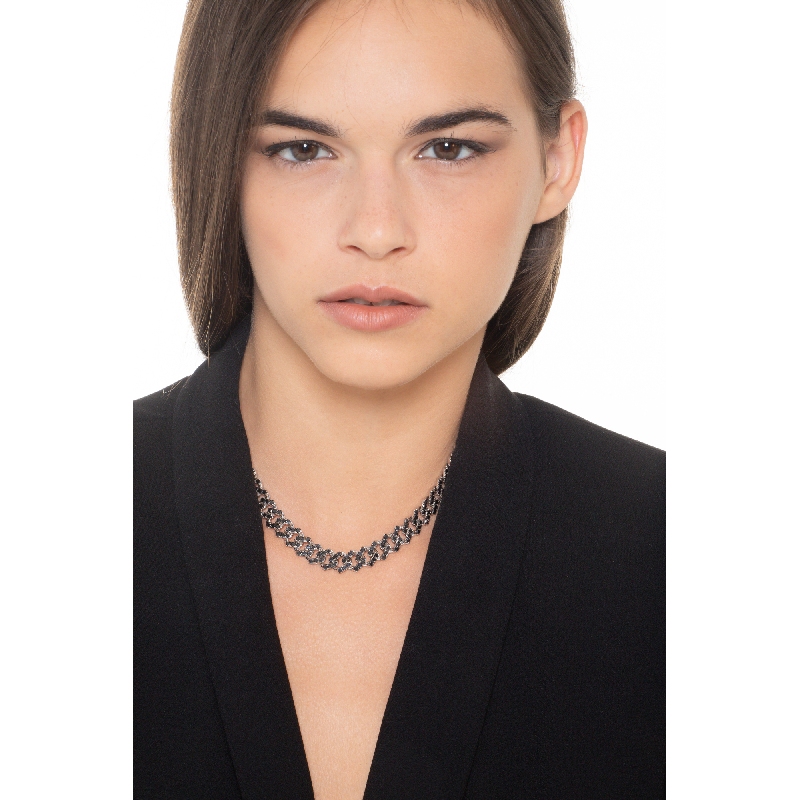 Cuban chain in 18k white gold with black diamonds Cuban chain in 18k white gold with black diamonds