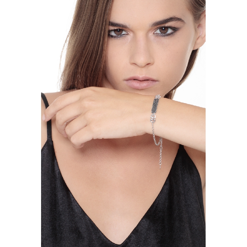Fancy bracelet in 18k white gold with pavè black diamonds Fancy bracelet in 18k white gold with pavè black diamonds
