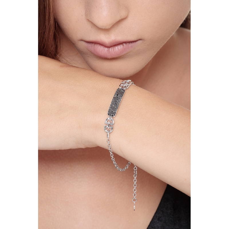 Fancy bracelet in 18k white gold with pavè black diamonds Fancy bracelet in 18k white gold with pavè black diamonds
