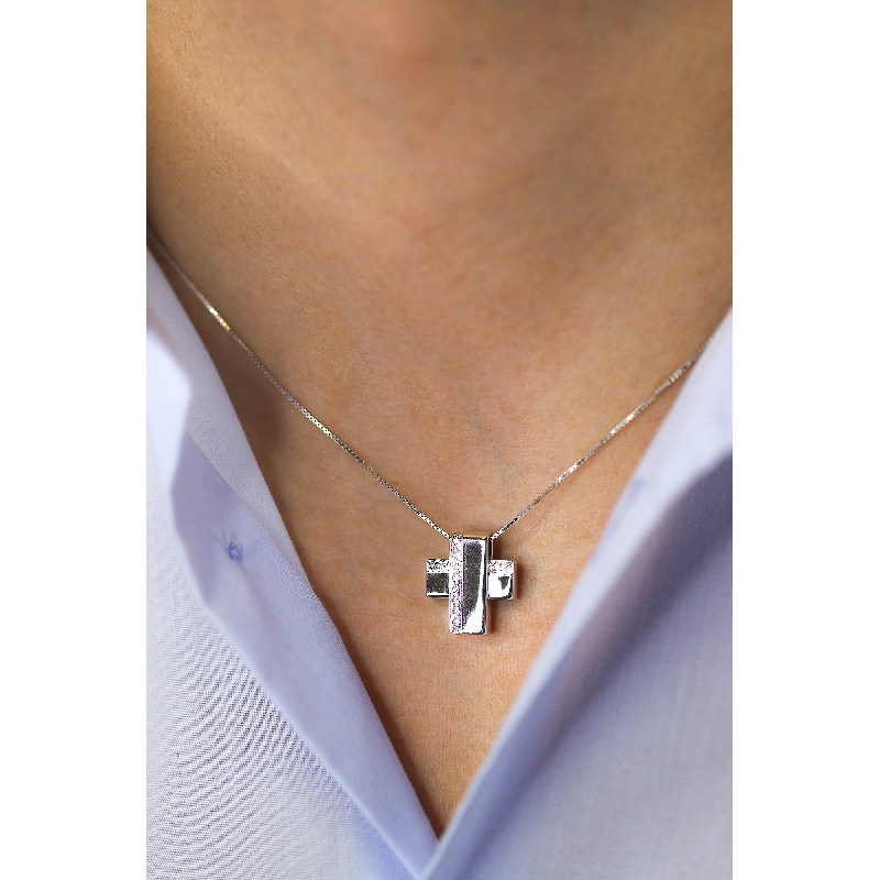 Cross pendant in 18k white gold with 2 rows of diamonds Cross pendant in 18k white gold with 2 rows of diamonds