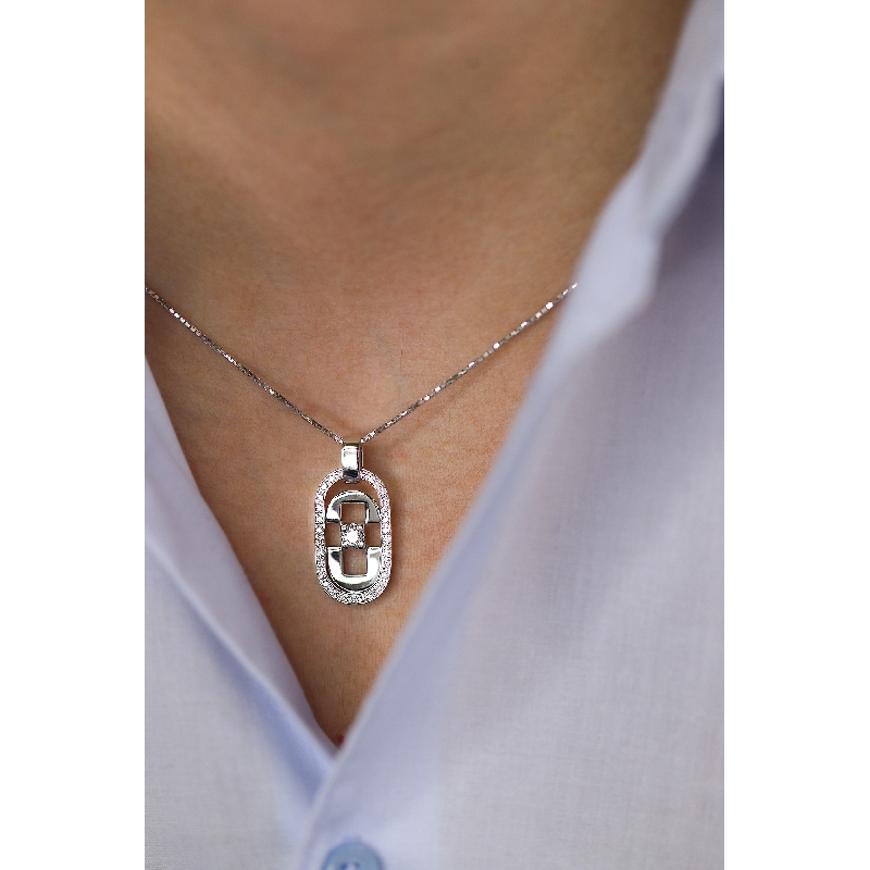 Modern pendant in 18k white gold with diamonds Modern pendant in 18k white gold with diamonds