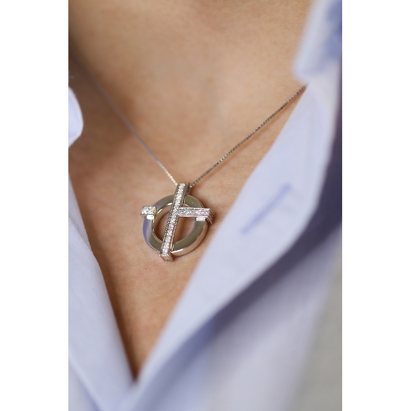 750 white gold necklace with circle and cross in diamonds 750 white gold necklace with circle and cross in diamonds
