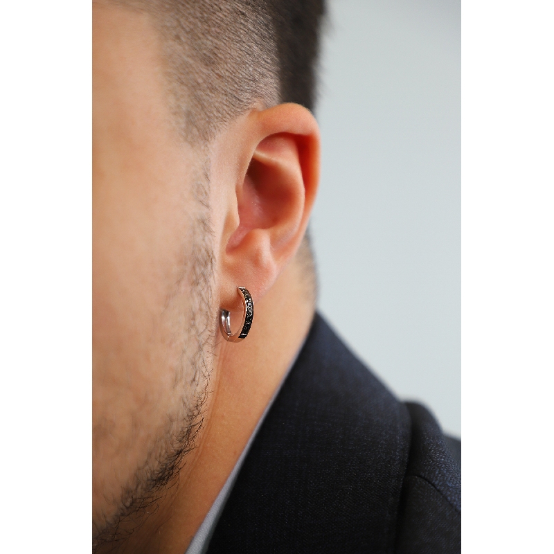 Hoop single earring in white gold 18k with black diamonds Hoop single earring in white gold 18k with black diamonds