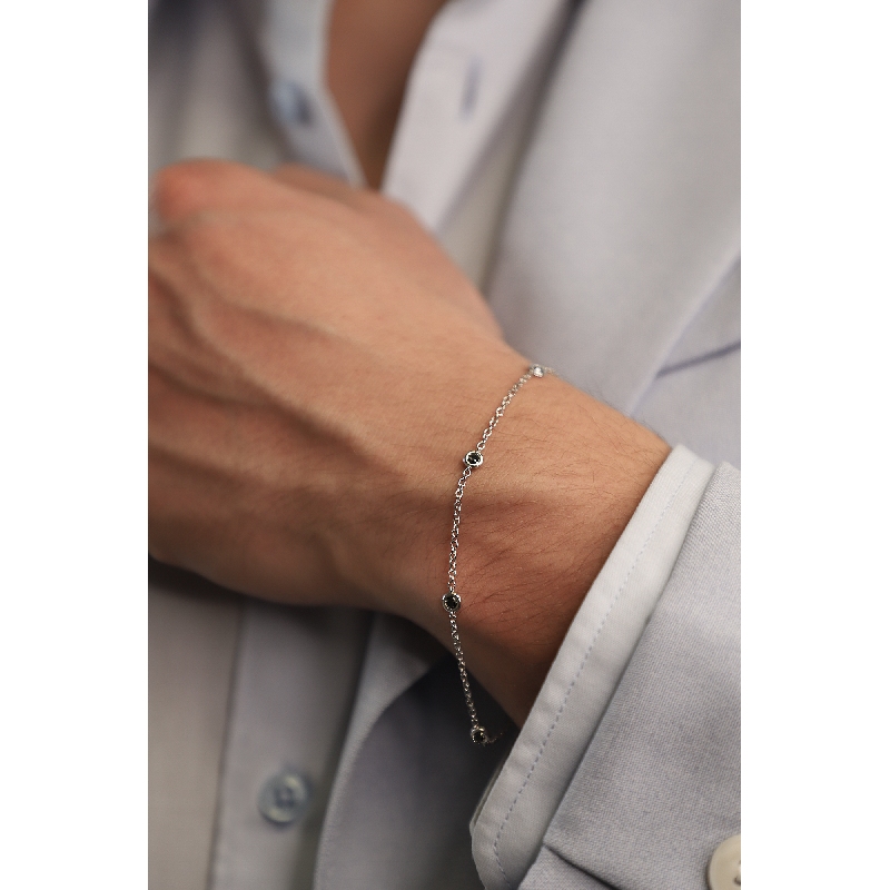 18k white gold man bracelet with 5 black diamonds 18k white gold man bracelet with 5 black diamonds