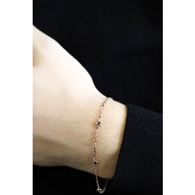 18k rose gold thin bracelet with 5 black round cut diamonds
