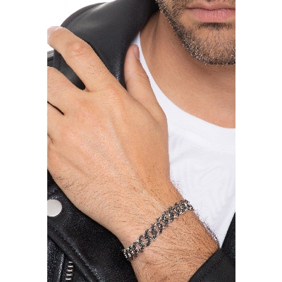 18k white gold cuban link bracelet with black diamonds