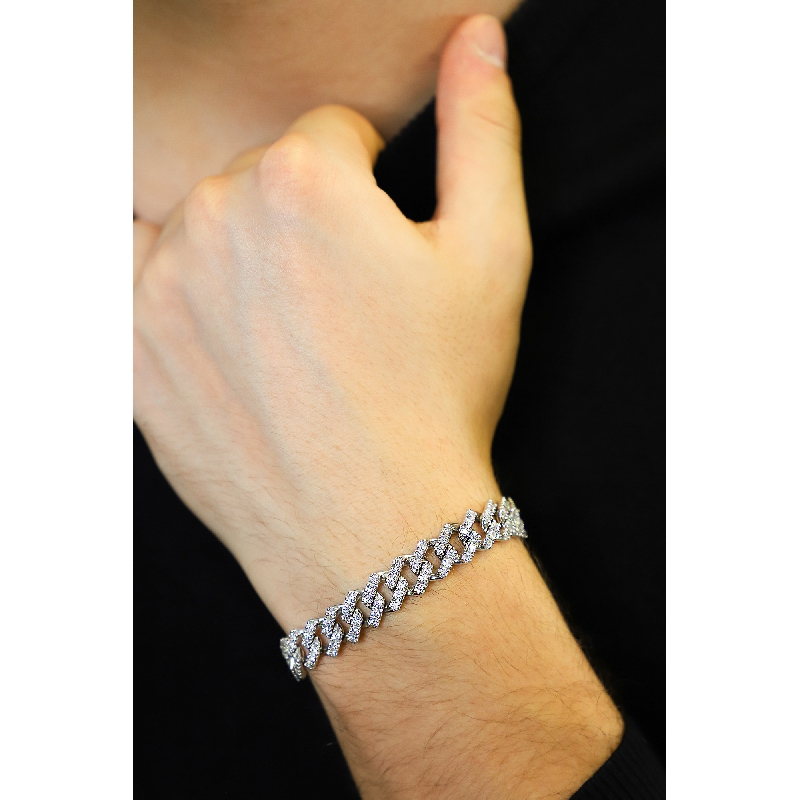 Cuban link bracelet with diamonds in white gold 750 Cuban link bracelet with diamonds in white gold 750