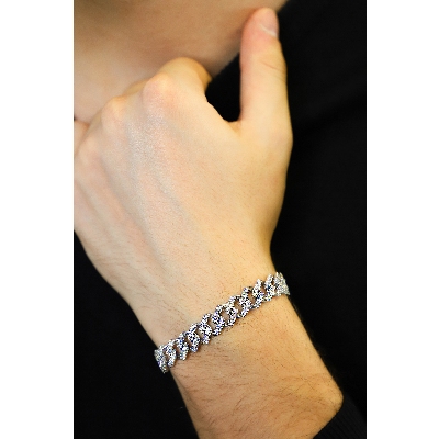 Cuban link bracelet with diamonds in white gold 750