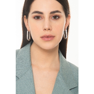 White Gold Oval Hoop Earrings With Diamonds