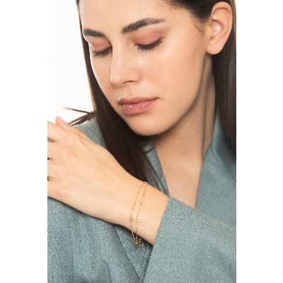 750 yellow gold bracelet with double thread and squares 