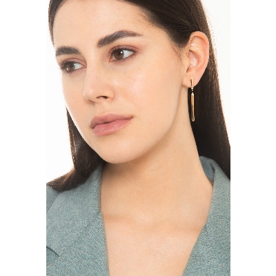 Pendant earrings with bar in yellow gold 18k