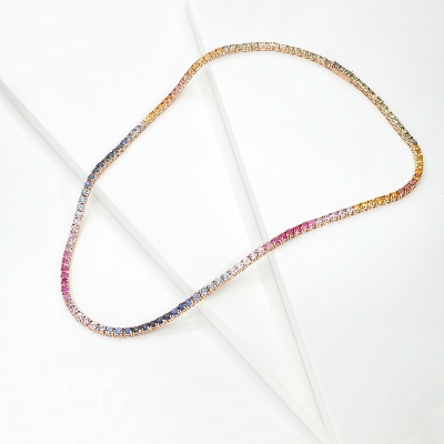 Sapphire Tennis Necklace Rose Gold 