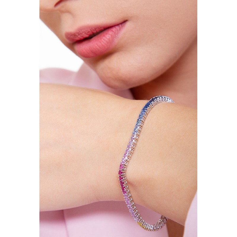 18k white gold tennis bracelet with multicolor sapphires 18k white gold tennis bracelet with multicolor sapphires