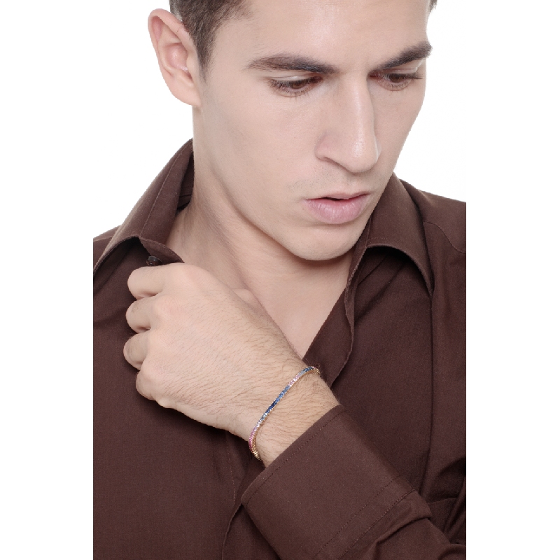 18k yellow gold tennis bracelet with multicolor sapphires