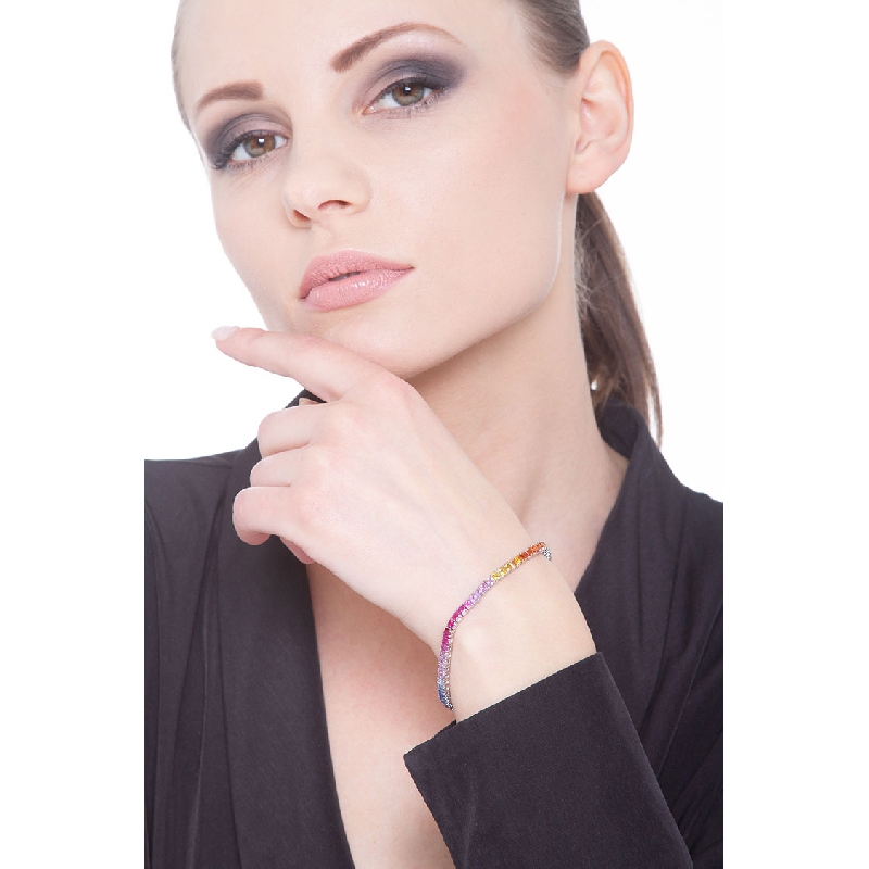 Multicolor sapphires tennis bracelet in white gold 18k